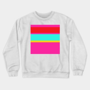 A surprising adaptation of Red (Pigment), Persian Rose, Golden Yellow and Fluorescent Blue stripes. Crewneck Sweatshirt